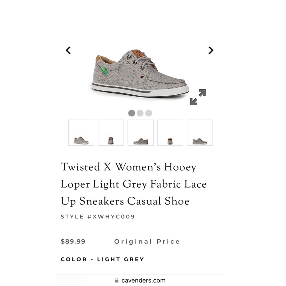 Twisted X Women's Hooey Loper Light Grey Fabric Lace Up Sneakers Shoe 8 1/2 m